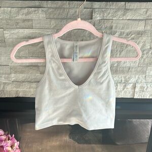 athleta white ribbed crop tank, size small